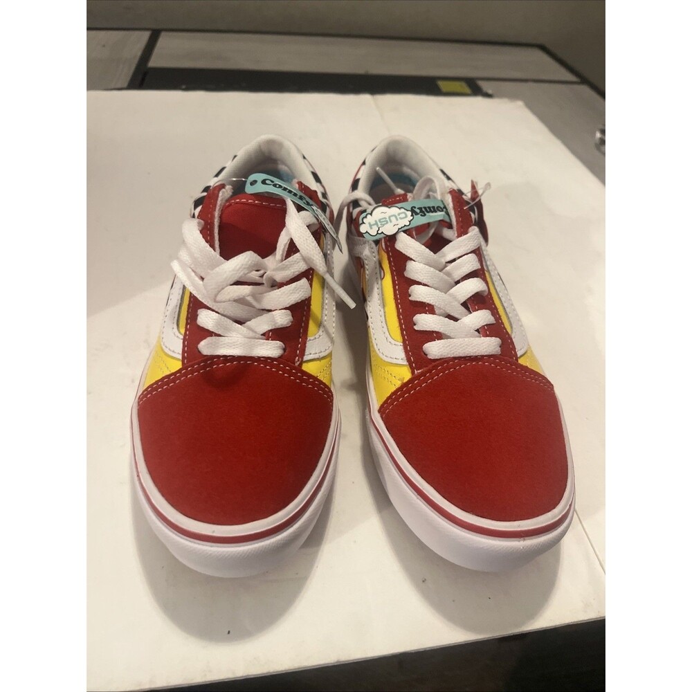 VANS Old Skool Red Checkerboard Flame Comfy Cush Size 4.5 J